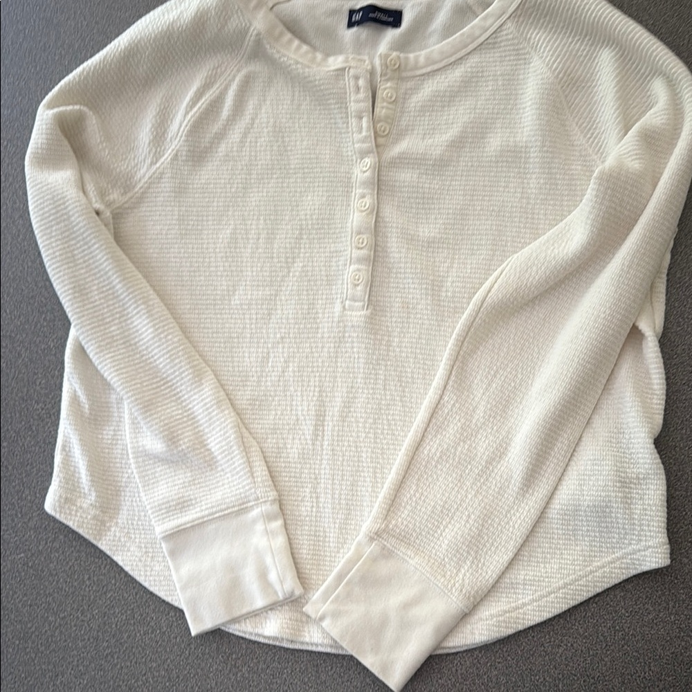 GAP Cream Long Sleeve Ribbed Blouse